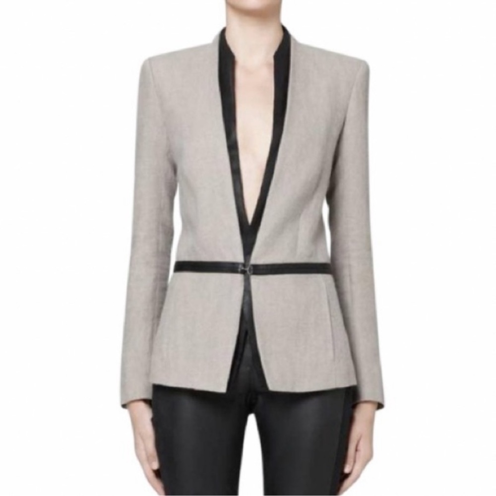 Helmut Lang Beige 100% Linen Lamb Leather Blazer Size 6